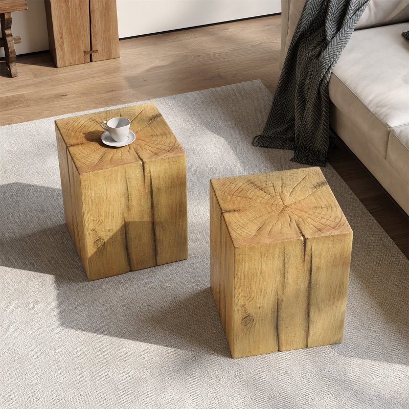 Table de bout en bois à colonne carrée MGO, Naturel, 18" H x 14.25" W x 14.25" D