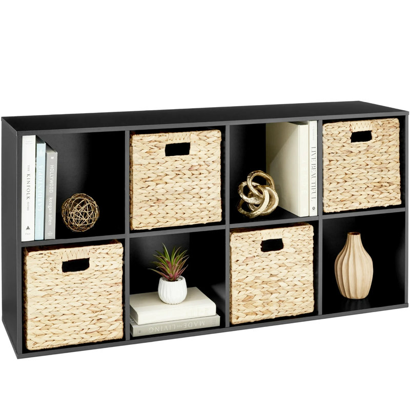 8-Cube Bookshelf, 11in Display Storage System, Organizer w/ Removable Back Panels, (8 Shelves) 24"H x 47.85"W x 11.5"D, Black