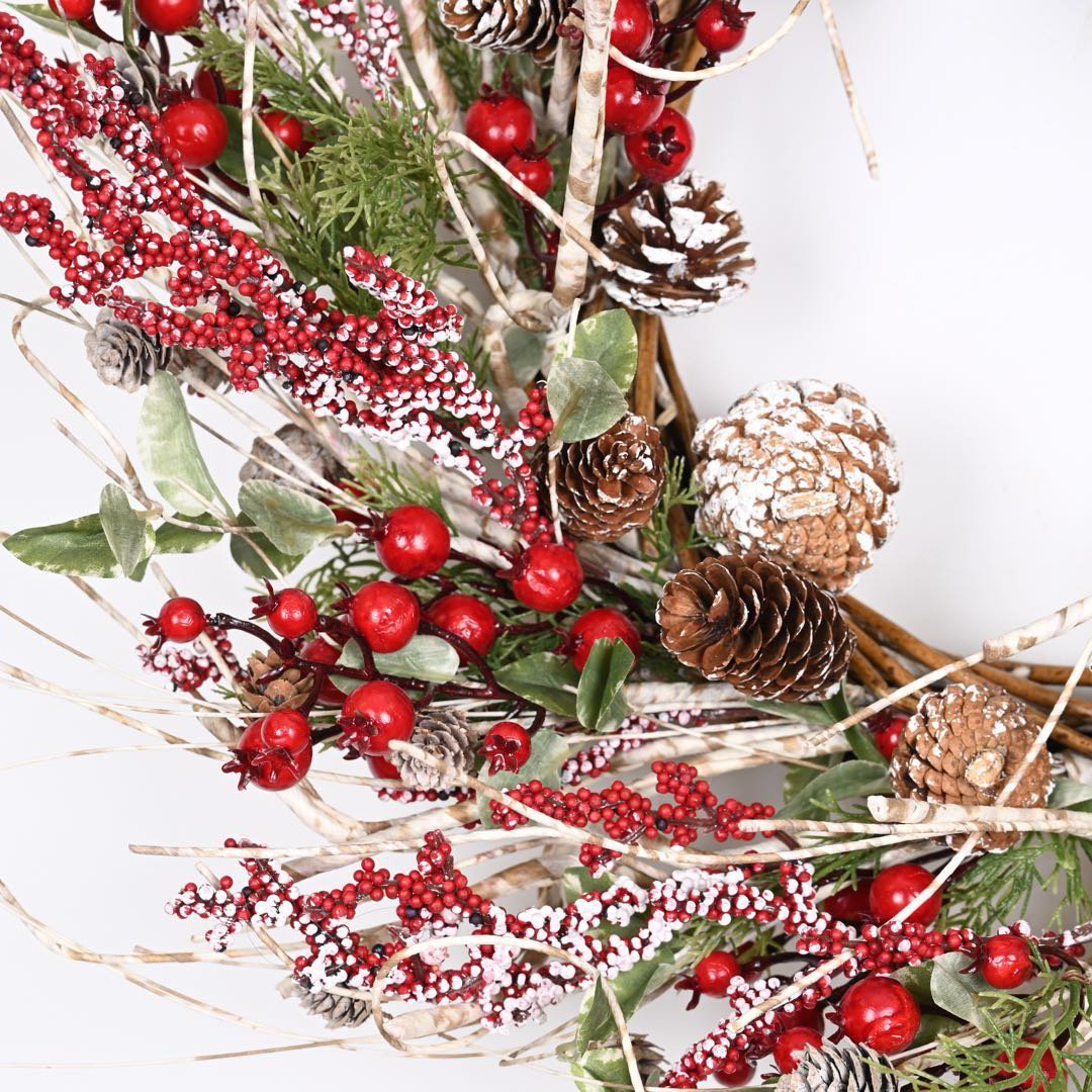 26" Handcrafted Berry, Pine Christmas Wreath