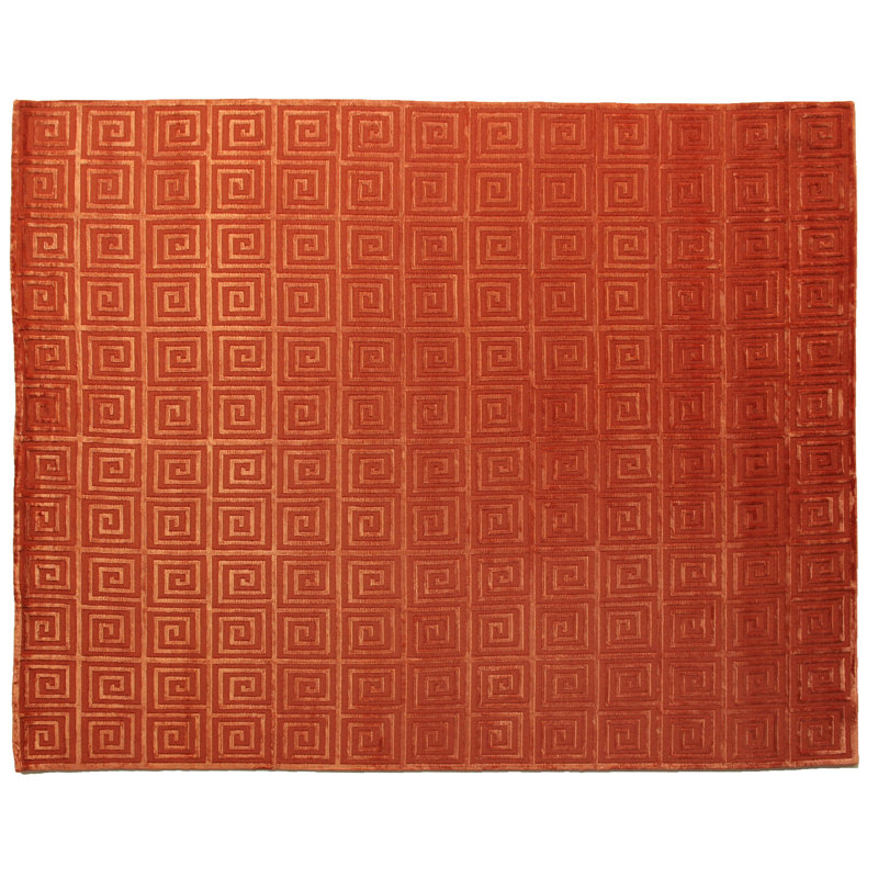 Metro-Velvet Geometric Area Rug in Rust