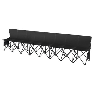 Portable 8-Seat Folding Bench with Backrest, Lightweight Sideline Soccer Bench with Side Pockets and Carry Bag for Outdoor Sports Events Camping, Blac by Wrought Studio