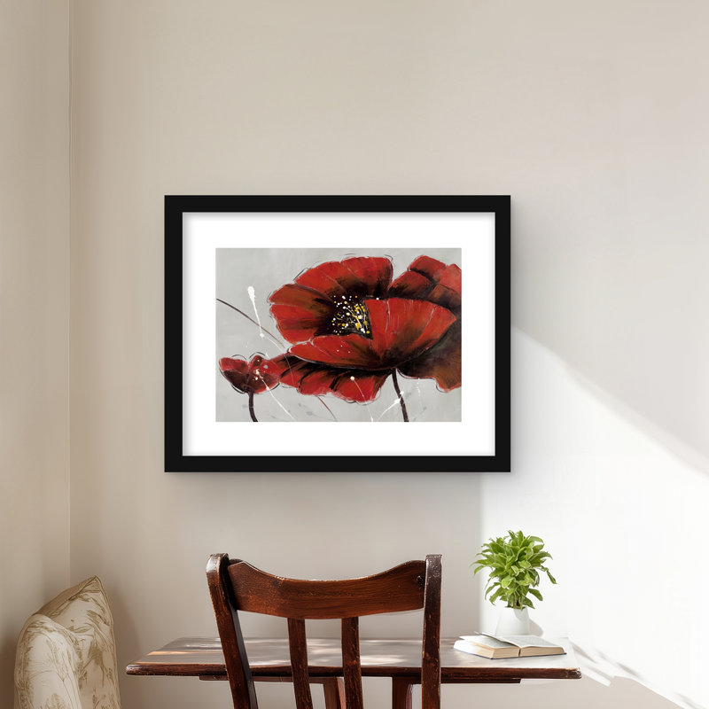 Imprimé de fleurs de coquelicot rouge - décoration botanique encadrée mat, H 20 po x l 16 po