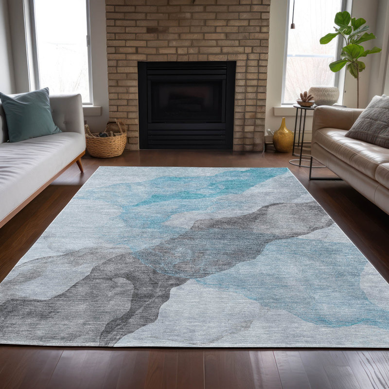 Machine Washable Indoor/Outdoor Xhevrie Teal Rug, Rectangle 8' x 10'