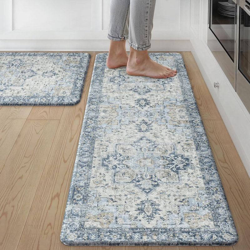 Tapis de cuisine pour plancher 2 pièces, tapis anti-fatigue lavable, bleu clair