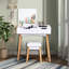 Table de coiffeuse en bois avec miroir rabattable et tabouret rembourré