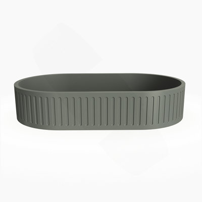 23.6'' Concrete Vessel Oval Modern Dark Green Bathroom Sink