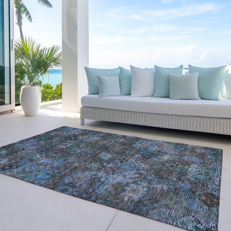 Machine Washable Indoor/Outdoor Chantille ACN1109 Teal Rug, Rectangle 8' x 10'