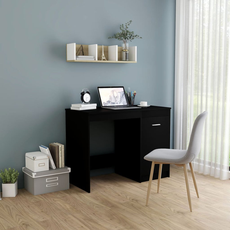 Bureau Bureau d'ordinateur Bureau avec tablettes en bois d'ingénierie, Noir