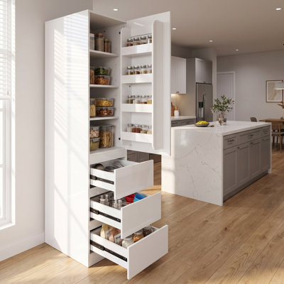 Tall Freestanding Kitchen Pantry Cabinet – Modern Storage Buffet with 3 Shelves, 4 Door Shelves & 3 Drawers for Kitchen, Dining Room or Living Room