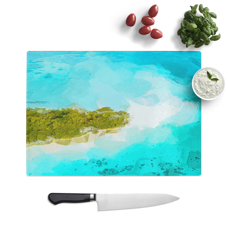 Tempered Glass Paradise Island Chopping Board, 39 cm W x 28.5 cm L