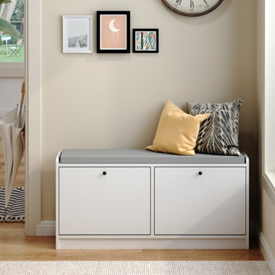 Banc de rangement pour chaussures complet: blanc, rembourré, tablettes réglables, peut contenir 10 à 15 paires, vestibule, couloir, chambre à coucher, armoire rembourrée avec vestibule de salon et de salle à manger