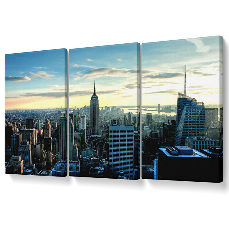 Ebern Designs Empire State City - 3 Piece Wrapped Canvas Graphic Art ...