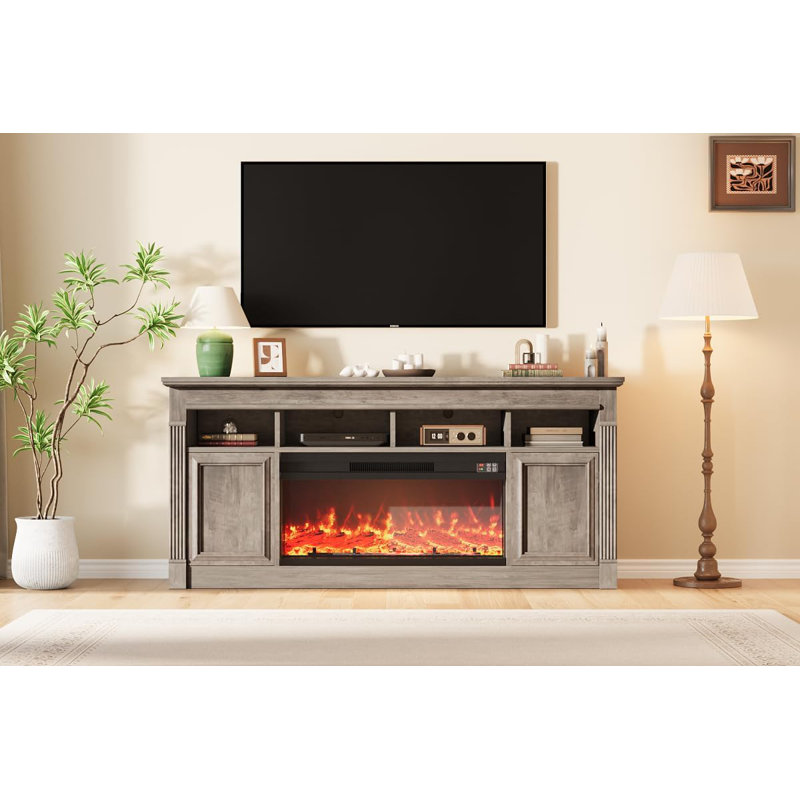 66 Inches Fireplace TV Stand for TV-Up to 70", Farmhouse Entertainment Center, Media Console Table for Living Room, Gray