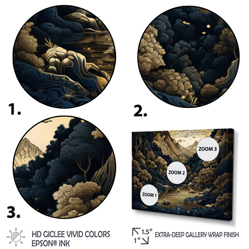 Illustration d'une montagne - impression, Encadrement doré, H 24 po x l 32 po x P 1 po