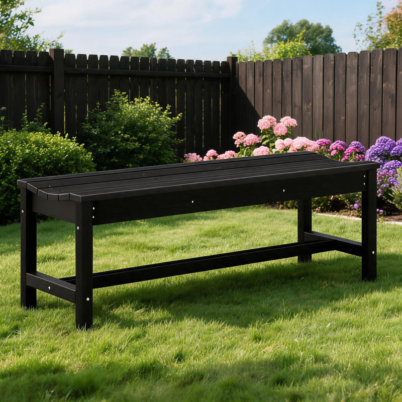 Banc d'extérieur, banc de jardin courbé sans dossier, PEHD, résistant aux intempéries, porche de patio, noir, Noir