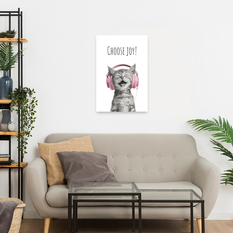 Happy Kitten Chooses Joy Contemporary Cat Wall Art Print 1 Piece Wrapped Canvas Wall Art, 60.96cm H x 40.64cm W