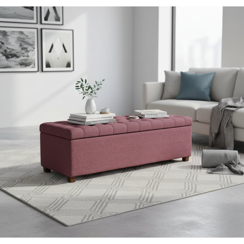 Linoso Chesterfield Storage Ottoman Bench, Tufted Upholstered Footstool with Hinged Lid and Square Wooden Legs, Plum Linoso