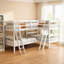 Lit simple superposé en forme de L en bois massif blanc classique pour 4 personnes, style Mission pour chambres familiales et soirées pyjama
