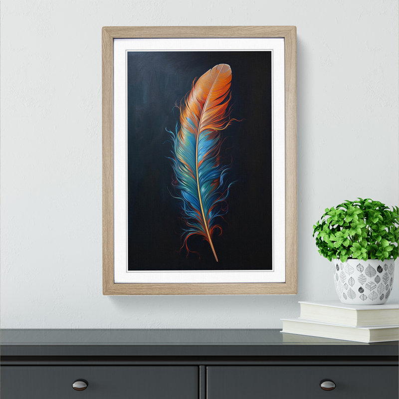 Feather Modern - Single Picture Frame Print on Wood, Oak Framed, 46cm H x 34cm W