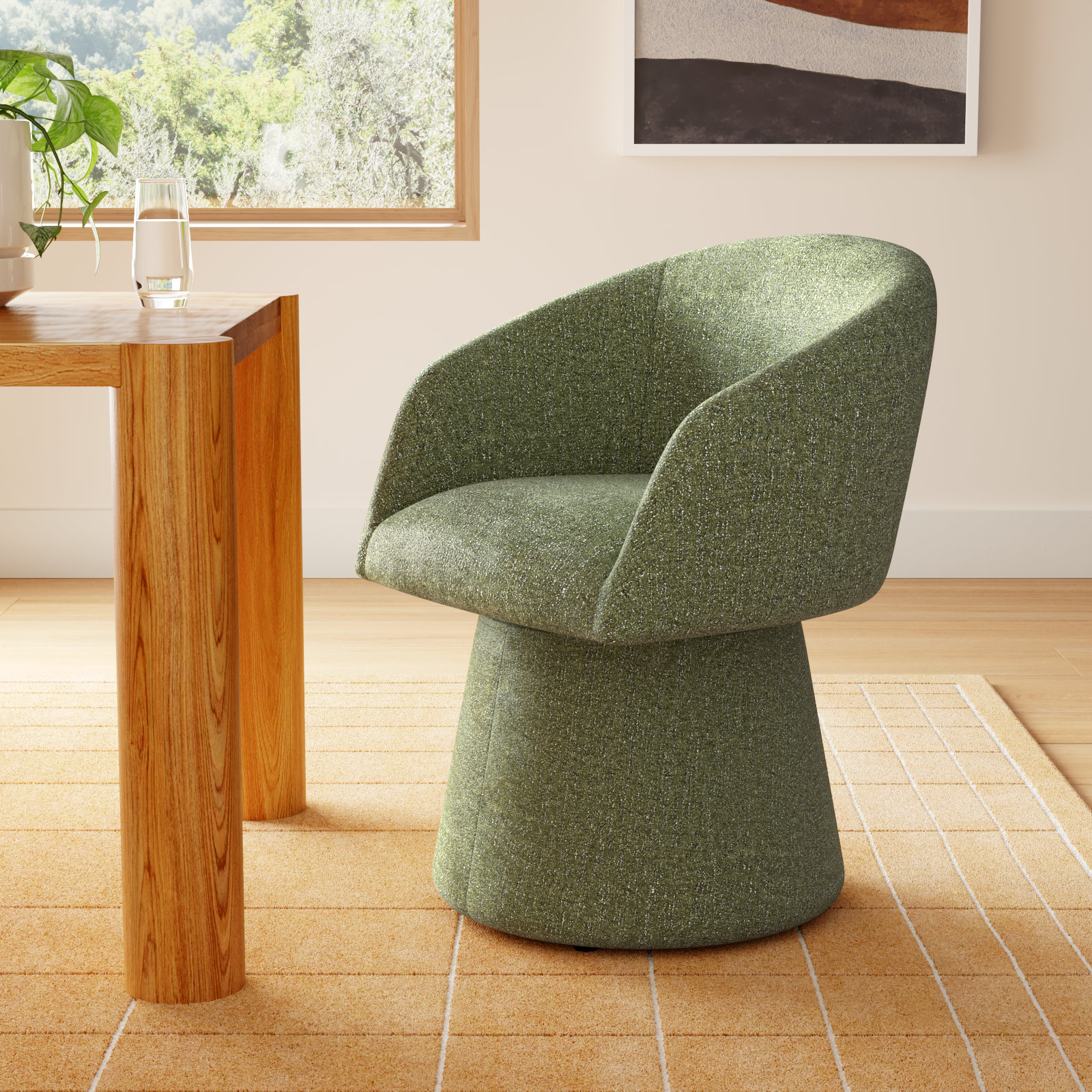 Kyo Swivel Linen Dining Armchair, Mellow Forest Chenille