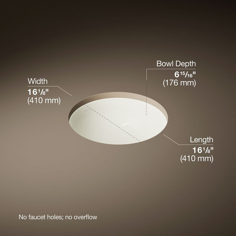 16-1/4 In. Round Undermount Bathroom Sink, No Overflow, Biscuit