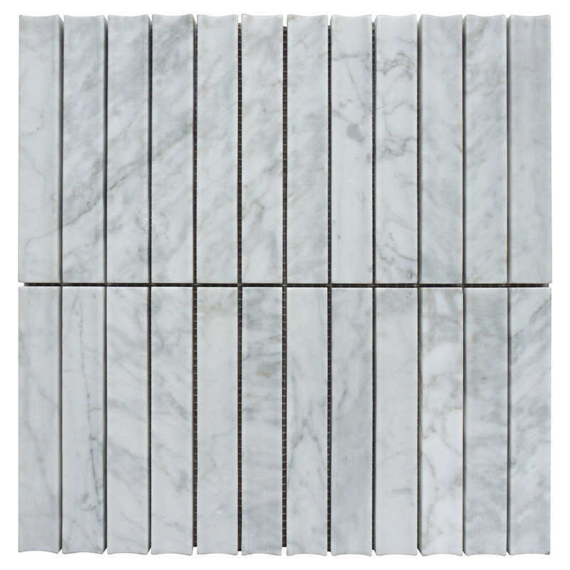 Natural 11.82 in. x 12.01 in. Stacked Matte Marble Mosaic Tile, White Concave
