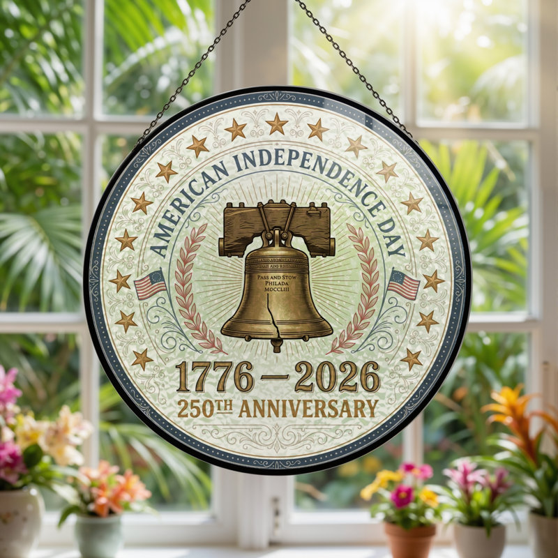 Panneau de fenêtre en verre pour décoration intérieure American Independance USA 250th Anniversary - H 12 po, H 12 po