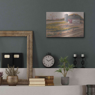 Gracie Oaks «Barn Sunflowers I» par Pam Britton, art mural en métal, 24 po x 16 po