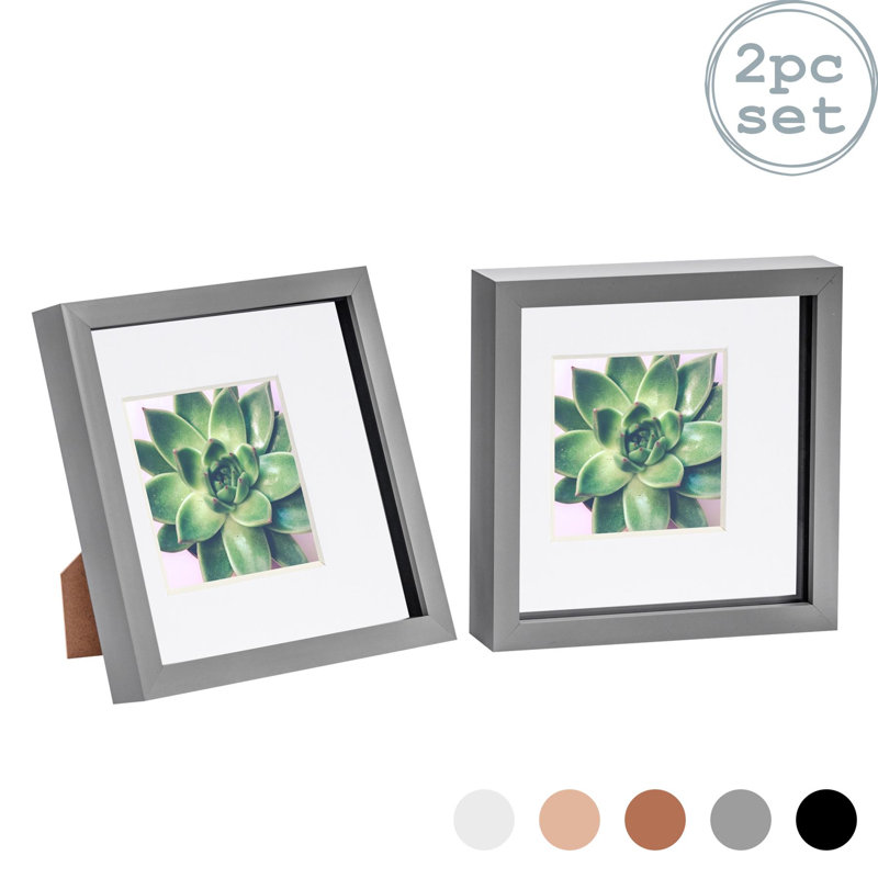 Nicola Spring - 3D Box Photo Frames - Mount, 22.5cm H x 22.5cm W x 3.5cm D, Grey/White