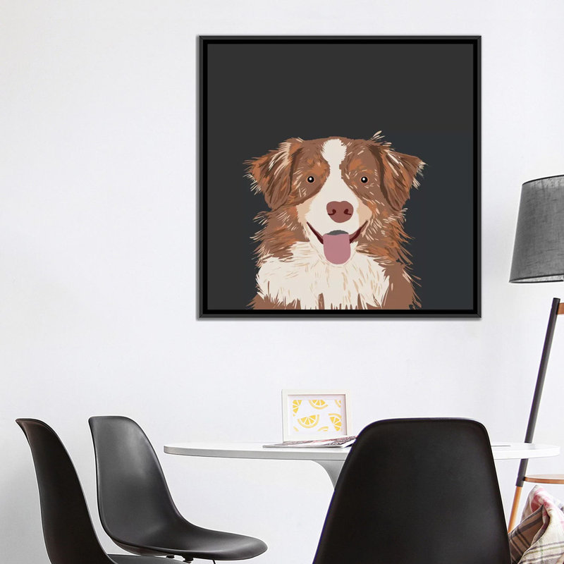 Berger australien I, impression sur toile tendue, H 37 po x l 37 po x P 1,5 po, Toile avec cadre noir, Pas de tapis