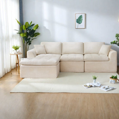 Spacious Modular Sofa, Chenille Upholstered L-shaped Couch For Home