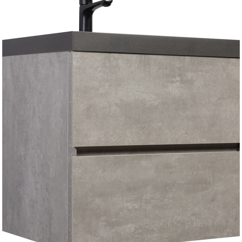 Meuble-lavabo de 24 po avec lavabo - Armoire grise. Bassin de sable quartz pour un entretien facile et une utilisation à long terme. Tiroirs à fermeture en douceur, fonction facile. Rangement rapide. Assemblage rapide.