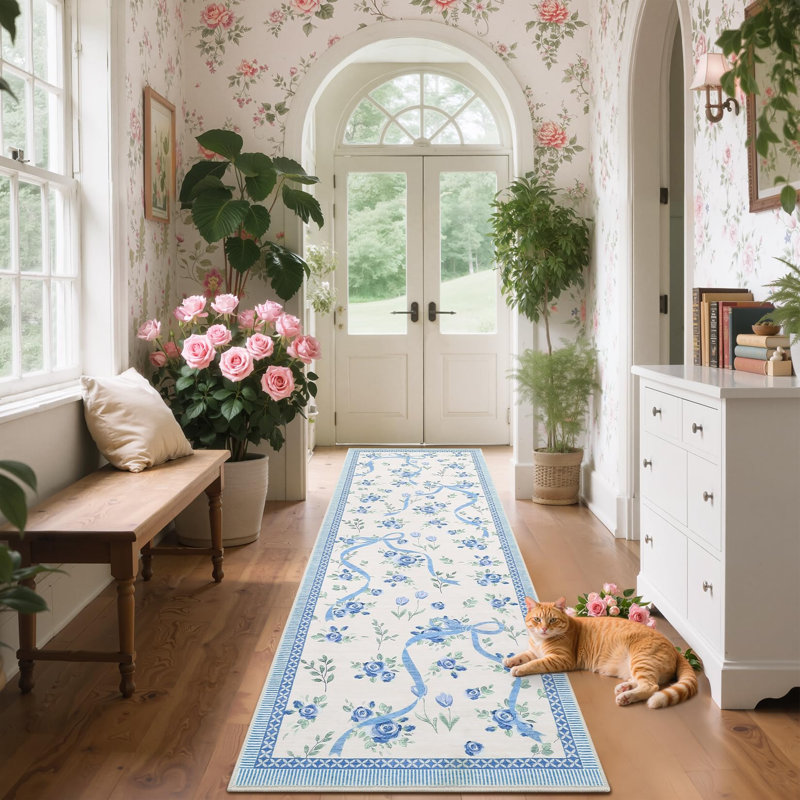 Tapis décoratif lavable, Tapis de couloir 2 pi x 6 pi, Blue