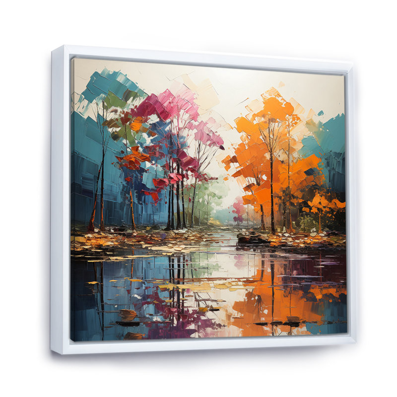 " Yellow Pink Neo Primal Forest Collage ", White Floater Framed, 30" H x 30" W