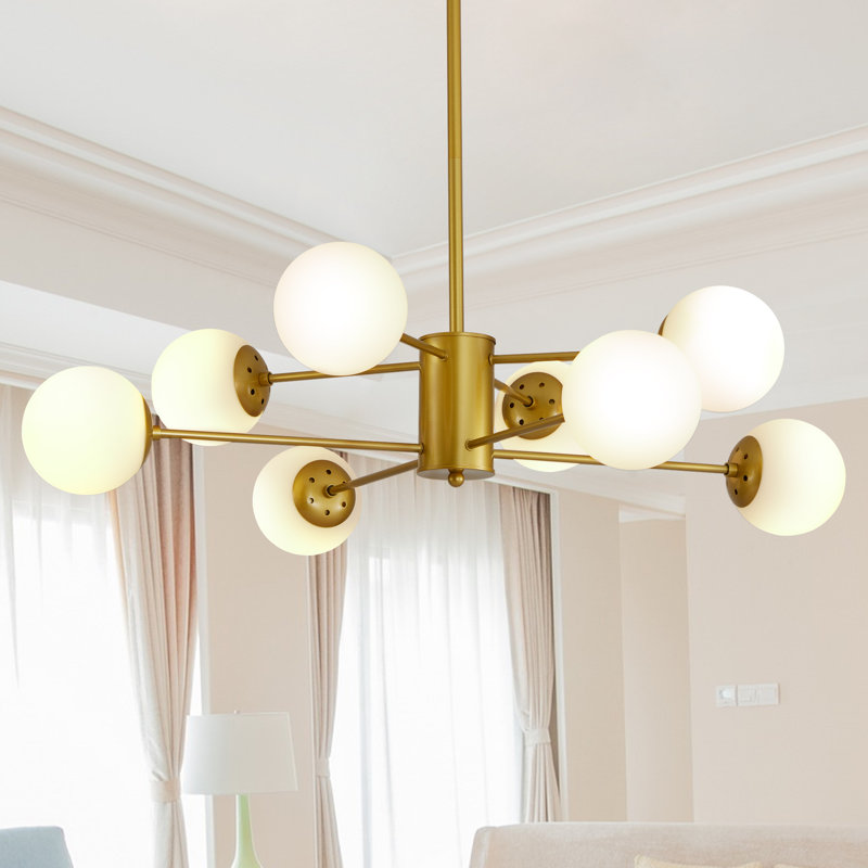 Lustre moderne à 8 lumières en or avec une branche de style Mid-Century