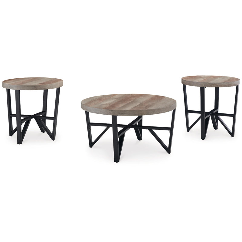 Deanlee Round Black and Brown Metal Frame Table Set