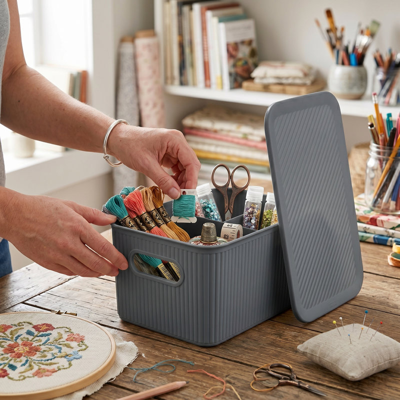 Panier en plastique nervuré, 2, Gris, H 5 po x l 7 po x P 10,5 po
