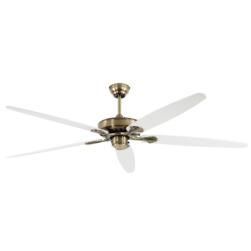 Boutwell 180cm Ceiling Fan, Antique Brass with Lacquered White and Light Grey