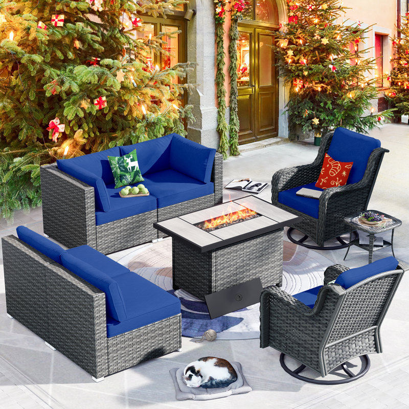 6 - Person Patio Conversation Set, Navy Blue, No