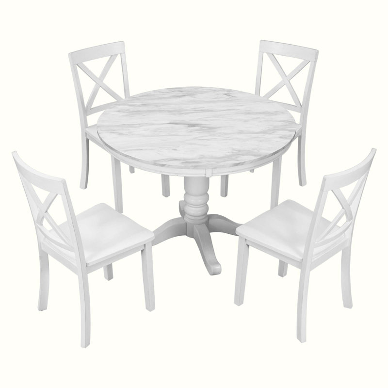 Ensemble de table de salle à manger moderne 5 pièces, Blanc, Blanc