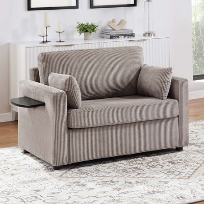 Twin Size Sofa Bed 47.2" Sleeper Sofa Loveseat Sofa with a Foldable Mattress, a Foldable Side Table, a Side Storage Pocket and Two USB Ports for Living Room