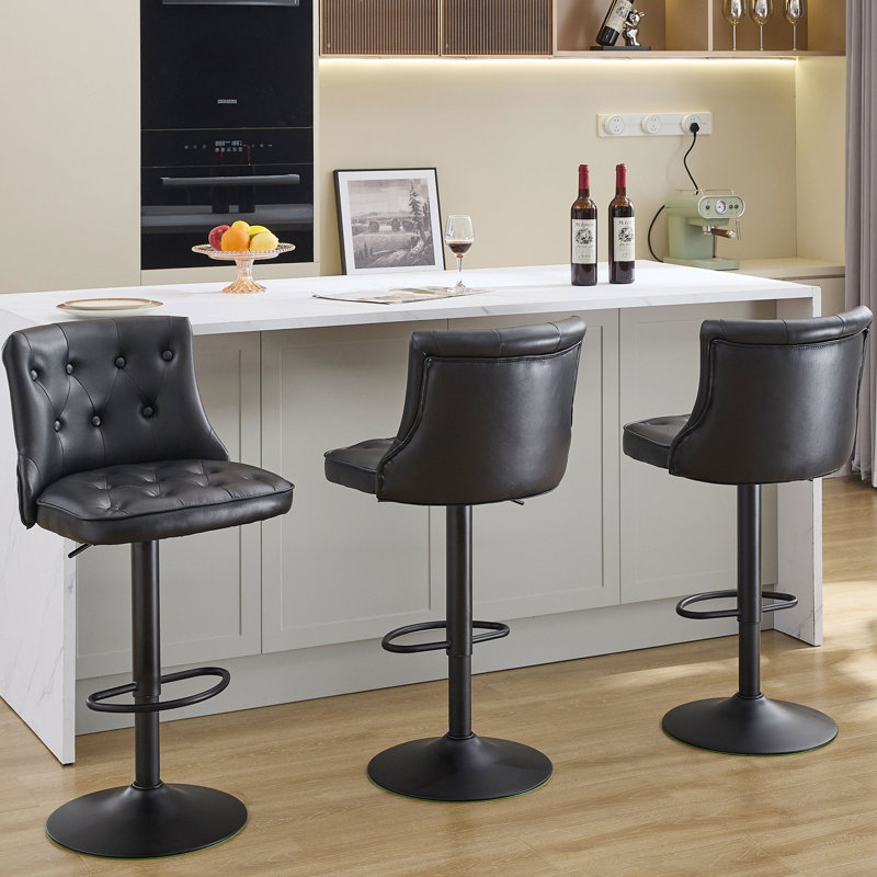 Tabouret de bar pivotant à hauteur réglable avec dossier et coussin de siège large (ensemble de 3), Noir, 3