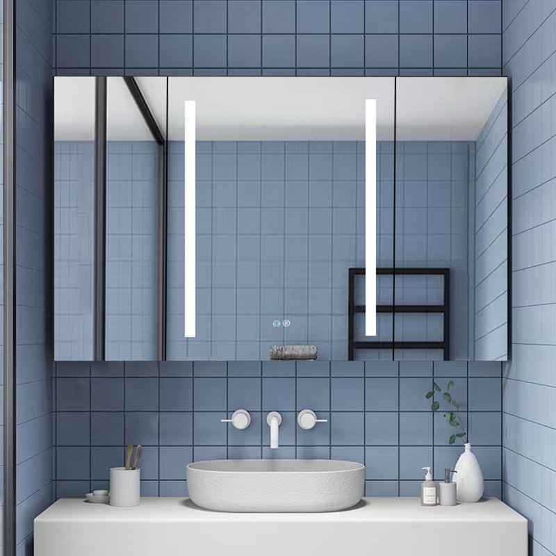 James-William 40'' W 30'' H Surface Framed Medicine Cabinet Mirror Fixed