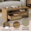 Table basse et console en rotin avec 2 tiroirs de rangement, tablette ouverte, table centrale en bois à 2 niveaux pour le salon