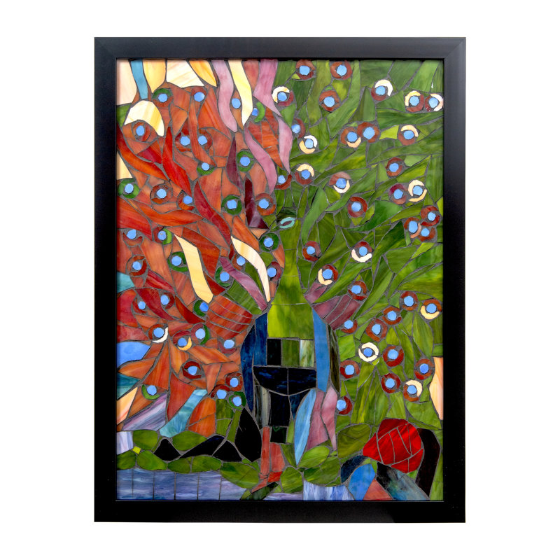 Décoration murale mosaïque paon en verre