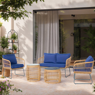 4-Person Outdoor Patio Seating Group with Cushions & 2 Coffee Table