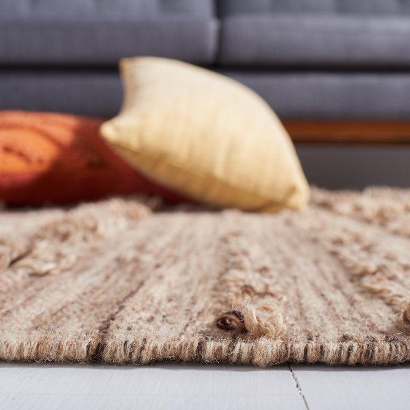 Handwoven Brown and Beige Wool Cotton Area Rug