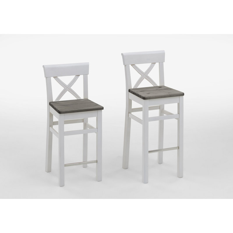 Polebridge Solid Wood Counter Stool, White, Grey