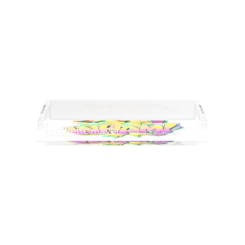 Wham Yellow Pink Acrylic Rectangle Decorative Tray, 12.5"W x 7.75"D x 2"H