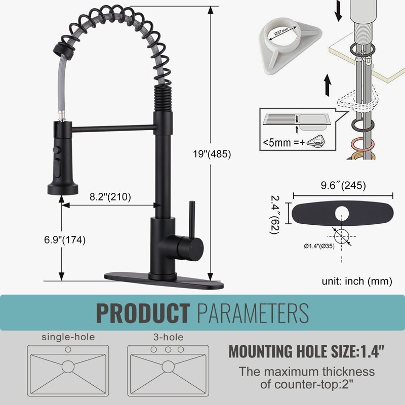 WOWOW Pull Out Kitchen Faucet, Black